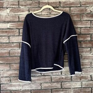 Shein – Navy Long Sleeve Knit Top – Women's Small – Contrast Trim